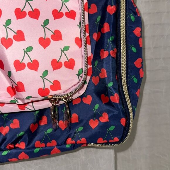 DL Cherry Print Blue Pink Green Red Gold Tone 2 Piece Travel Packing Cube Set - Picture 6 of 8